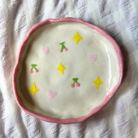 Cute cherry, heart and stars small trinket dish